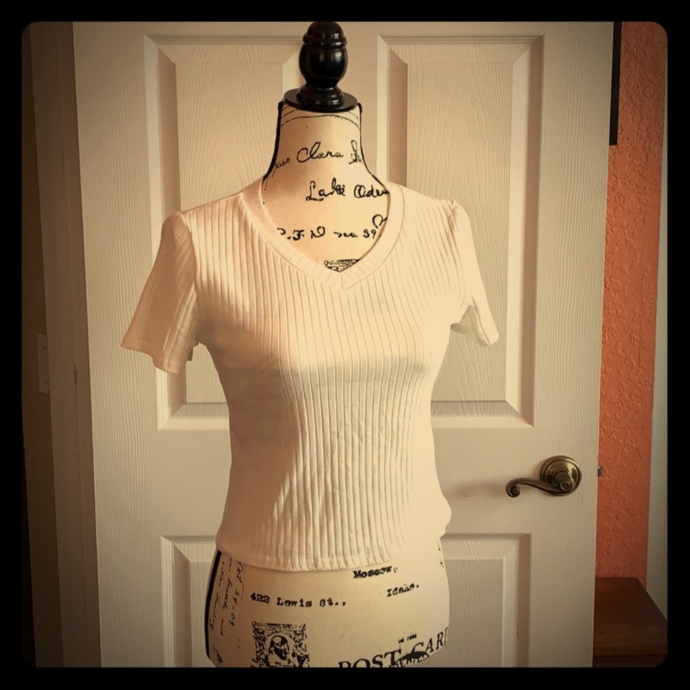 Off White Ribbed Crop Top
